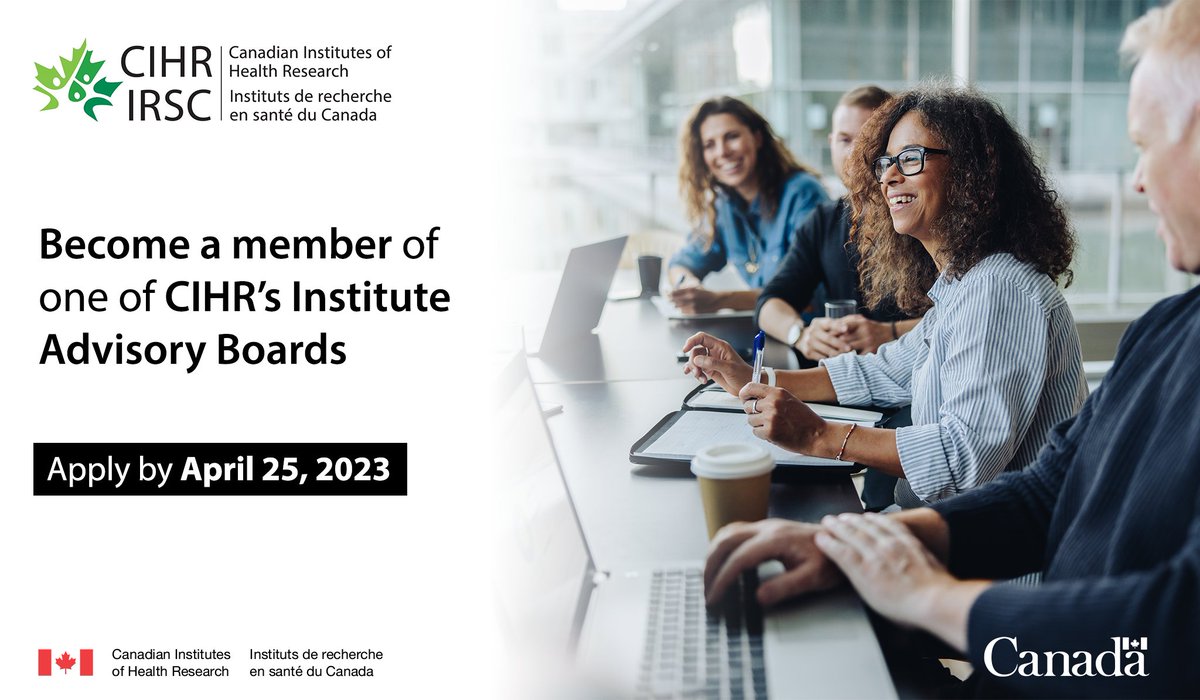 CIHR_ICRH's tweet photo. We are seeking new Institute Advisory Board members!

Gap research areas:
💤 Sleep
🩸 Blood and blood vessels
🏥 Critical care
🧠 Stroke
🖊️ Health policy
📢 Knowledge mobilization

https://t.co/3DBbQcWajr https://t.co/K0WIk32oGs