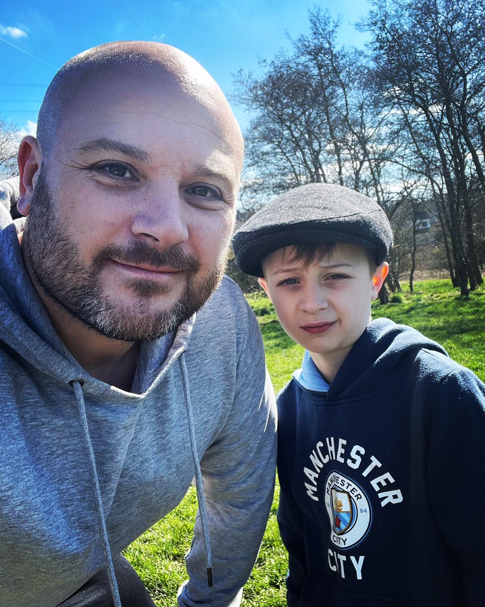 Playing football with my son 💖 until I pulled my calf #youngatheart #football #ouch #dad #spring #love #son #sun