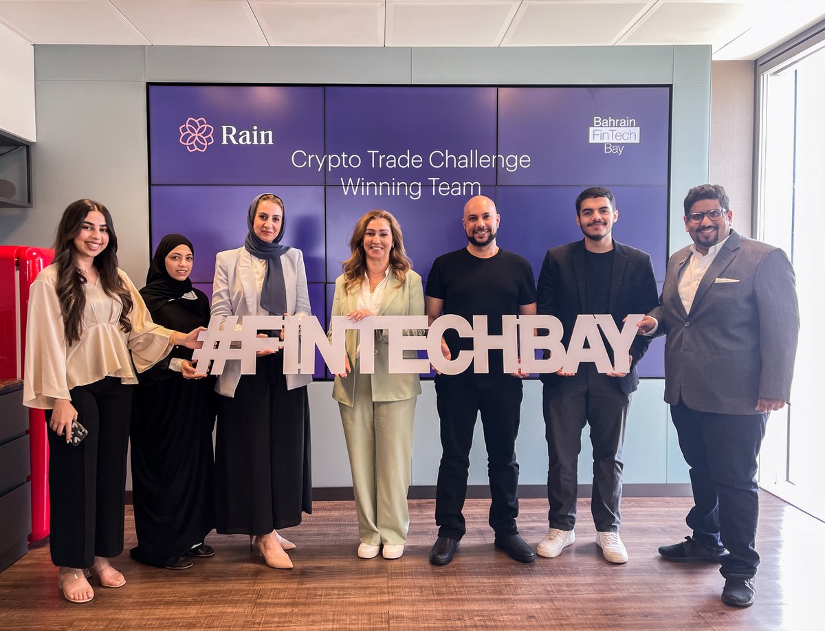 FinTechBay's tweet photo. We are delighted to announce the winning team of the Rain #Crypto Challenge; Zainab Khalaf, Abdulrahman Yassein, & Eman Kazrooni. We congratulate all the participants & express our sincere gratitude to our esteemed founding partner, Rain, for their support.
#FinTechbay #Bahrain https://t.co/uO5z06d97r