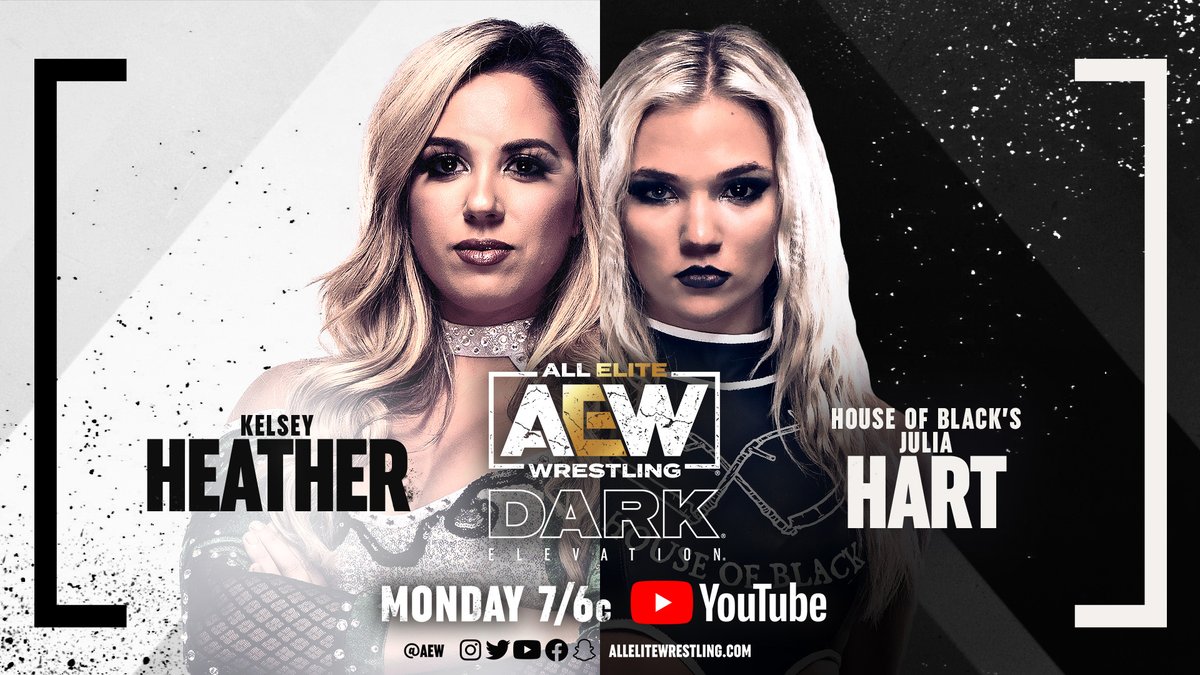AEW's tweet image. Watch #AEWDarkElevation TONIGHT at 7/6c!
▶️ YouTube.com/AEW
- @angelica_risk vs. @Skyebyee
- @realbrycecannon vs. #LanceArcher (@LanceHoyt)
- @KelseyHHeather vs. @TheJuliaHart 
- @TheKipSabian vs. @LEONRUFF_