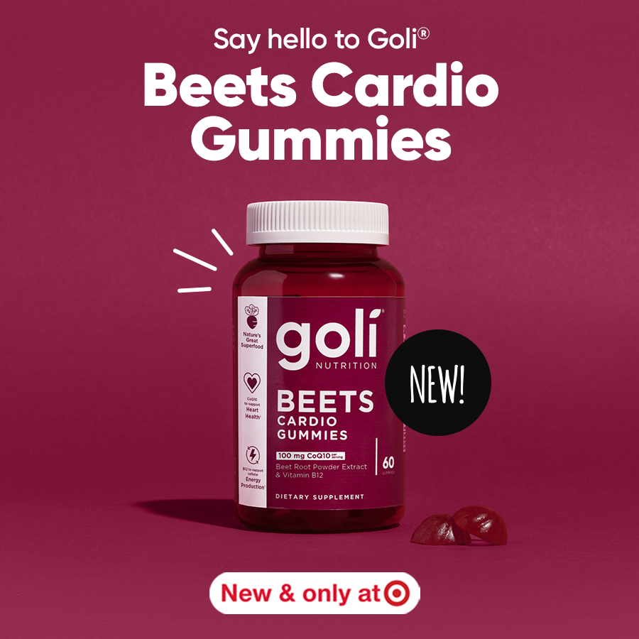 GoliNutrition's tweet photo. Introducing our BRAND NEW Goli® Beets Cardio Gummies!❣️

Available exclusively at Target, these delicious gummies are made with Beet Root Extract, CoQ10 and Vitamin B12.

⭐ CoQ10 helps support cardiovascular health†
⭐ Vitamin B12 helps support heart health† https://t.co/W5dn16txkX