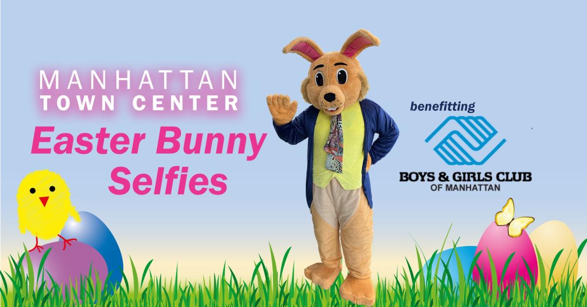 Grab a quick pic with the Easter Bunny at <a href="/ManhattanTC/">Manhattan Town Ctr</a> this Wednesday from 5-7 p.m. Bring your kiddos down to grab a fun selfie and maybe start packing their Easter baskets!🐣

manhattancvb.org/event/selfies-…