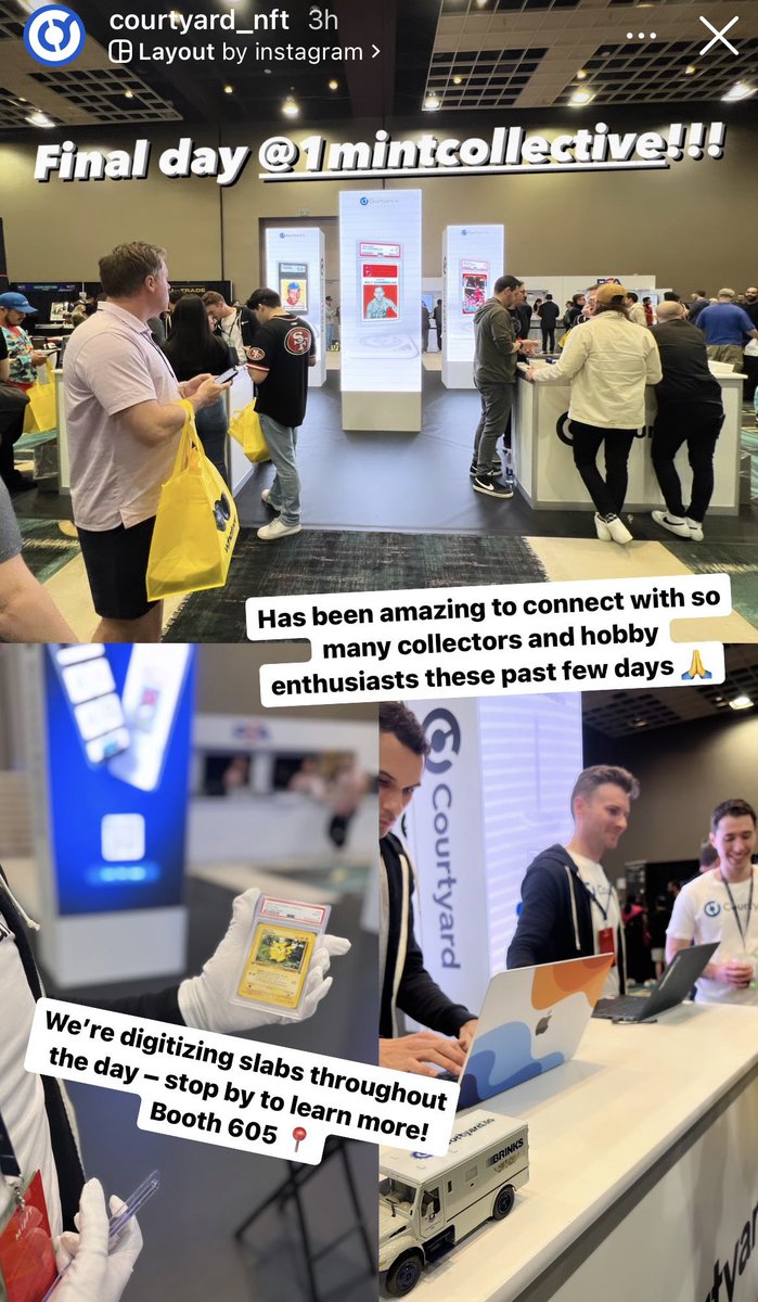 Courtyard.io (@courtyard_io) on Twitter photo Our team had an absolute blast <a href="/1MINTCollective/">The MINT Collective</a> 🍃
From seeing grails in the wild to meeting tons of awesome collectors, creators, and companies, the weekend was jam-packed with memorable moments
Check out our new IG highlight for more scenes from the show @: courtyard_nft Our team had an absolute blast <a href="/1MINTCollective/">The MINT Collective</a> 🍃
From seeing grails in the wild to meeting tons of awesome collectors, creators, and companies, the weekend was jam-packed with memorable moments
Check out our new IG highlight for more scenes from the show @: courtyard_nft