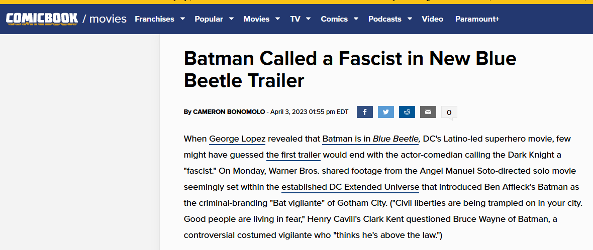 The 'Batman Is A Fascist' Joke In The 'Blue Beetle' Trailer