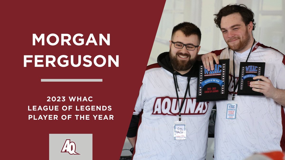 Huge congratulations to <a href="/AquinasEsports/">Aquinas Esports</a> League of Legends ADC, Morgan Ferguson, on being named the 2023 WHAC LoL Player of the Year! Ferguson is also now a two-time First Team All-WHAC player after being named to the team in 2022 and 2023! 
Excellent work, Morgan!