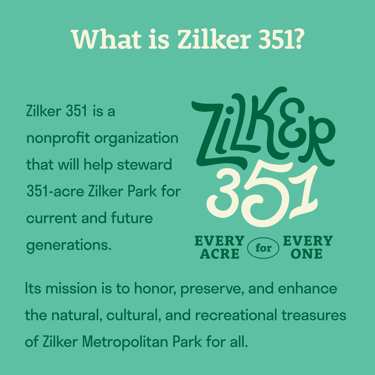 In collaboration with 15 other nonprofit organizations, we are proud to announce the launch of Zilker 351 @Zilker351 to honor, preserve, and enhance Zilker Metropolitan Park FOR ALL!  <a href="/zilker351/">Zilker 351</a>