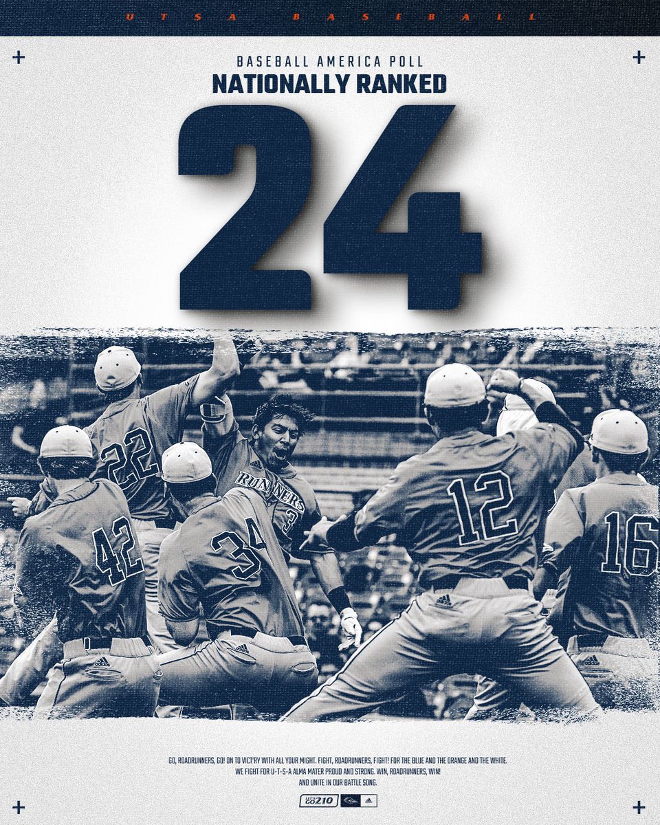 For the first time in program history, the Roadrunners are 𝙍𝘼𝙉𝙆𝙀𝘿 ‼️🤩

UTSA earned the No. 24 spot in this week's <a href="/BaseballAmerica/">Baseball America</a> rankings! 

#BirdsUp 🤙 | #LetsGo210