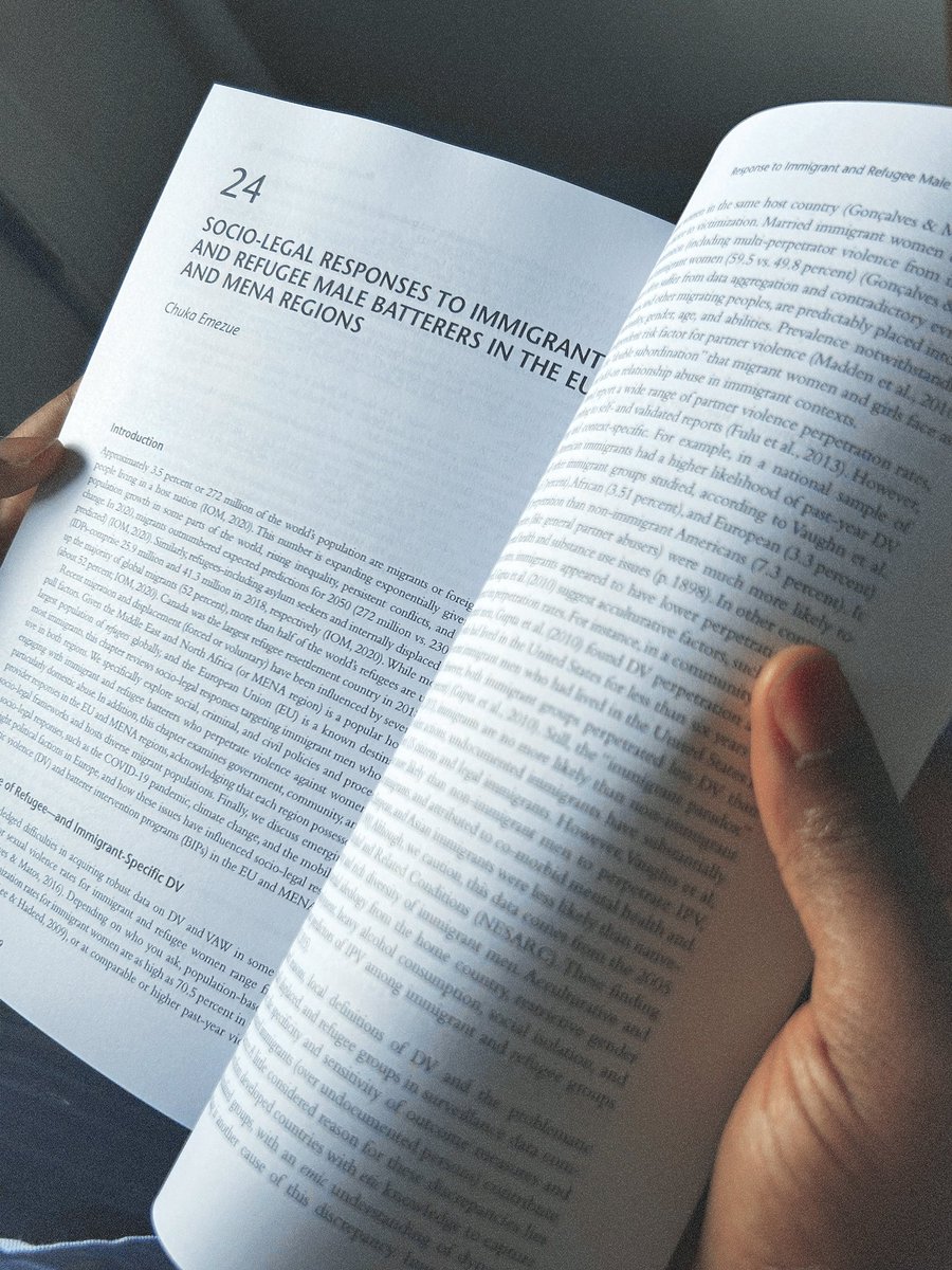 DrChukaEmezue's tweet photo. A book with a little chapter I wrote finally came in the mail - I write about the state of #violence prevention programs for #ImmigrantMen who use violence in the #EU and #MENA regions. Pretty neat stuff. #BookClub https://t.co/nvIruFsyaD