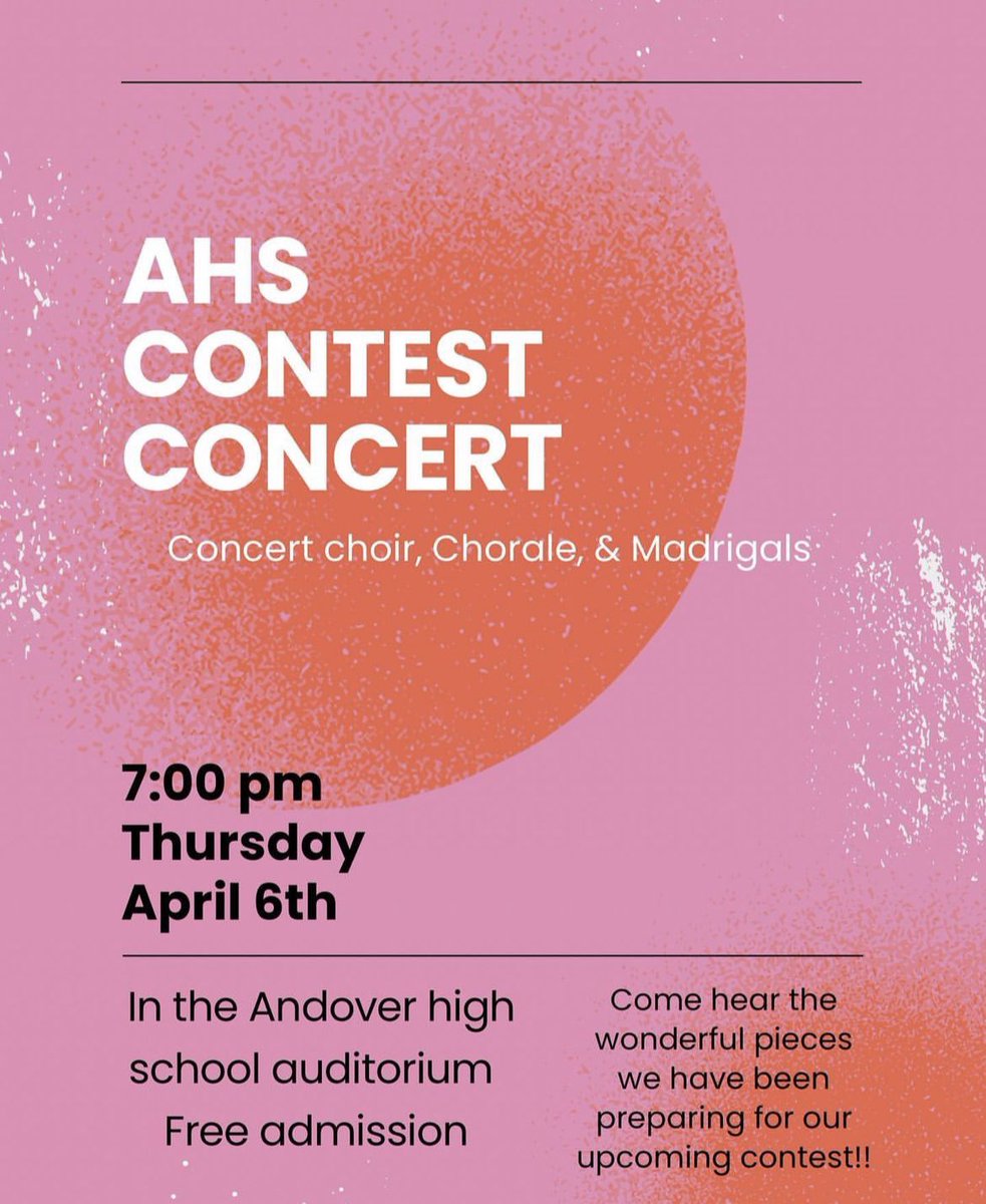 Thursday night is our contest concert! All of our choirs have worked hard to learn new pieces of music to take to contest, and can’t wait to show them off! Join us at 7:00pm, doors open at 6:30! <a href="/AndoverHighKS/">Andover (KS) High School</a> <a href="/AndoverSchools/">Andover USD 385</a> #AHSperforms
