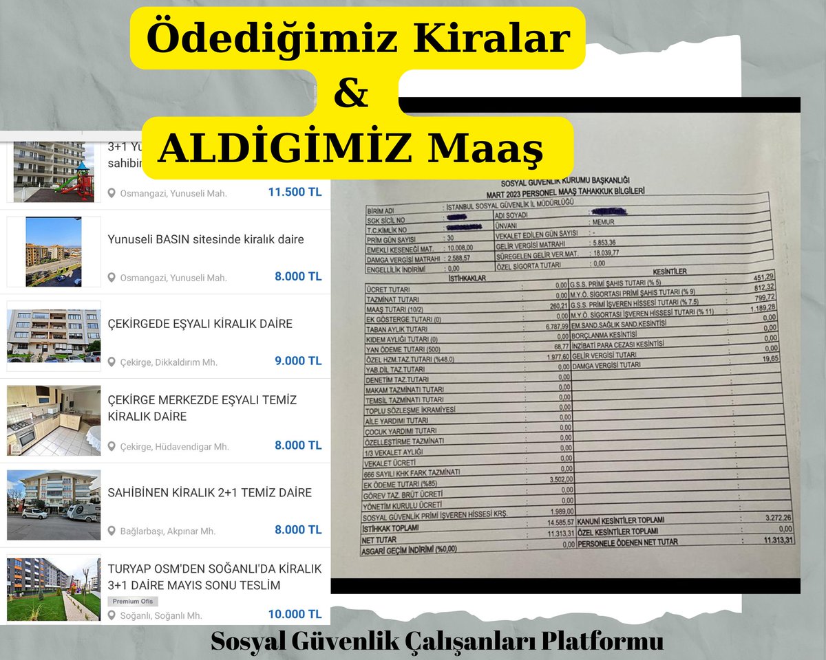 ayildirim1909's tweet photo. Aylık kiralar ve Mart ayı maaş bordrosu ektedir.
Şehir dışında yaşayan bir memur kiradan arta kalan parayla nasıl gecinecegini anlatsın #SGKEylemde
#SGKPersoneli
#MemuruOYalamayın https://t.co/gi5IOhzbbs