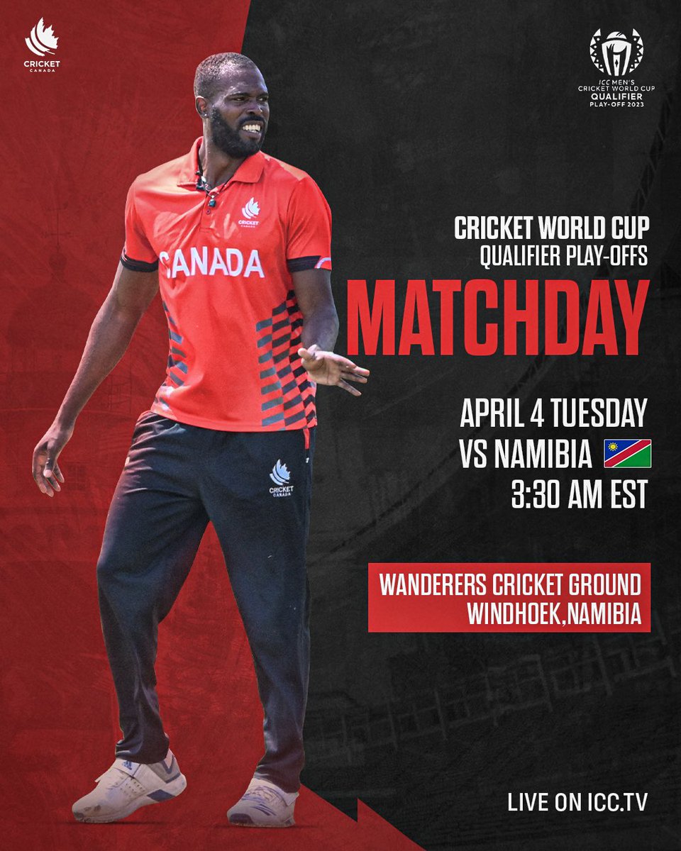 canadiancricket's tweet photo. Tuesday morning 3:30 AM EST, We will face the hosts @CricketNamibia1 🇳🇦 

#cricketcanada #canvsnam #icc https://t.co/i7EbY3UC3O