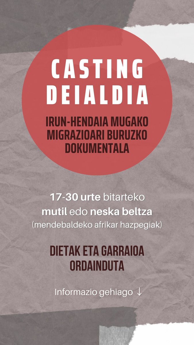 marinapm0311's tweet photo. Irun-Hendaia mugako migrazio egoerari buruzko dokumental fikzionatuarentzako aktore bila gaude! 

#euskalzinema #casting #aktoreak https://t.co/mAOp1ZkqsE
