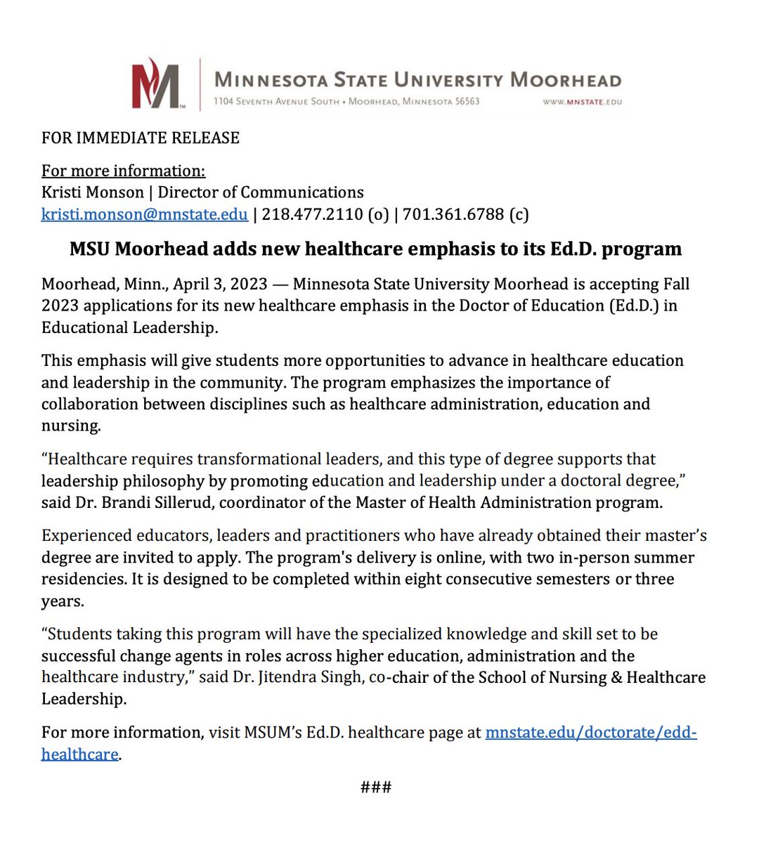 ❤️🖤 The Ed.D. in Educational Leadership with a Healthcare emphasis is now officially open for applications! Explore the details of this program through the following link: mnstate.edu/doctorate/edd-….  Admission will remain ongoing through June, 2023. <a href="/EdLdshpMSUM/">EdLeadershipMSUM</a>
