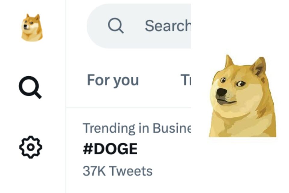 theapplepost's tweet photo. Twitter logo replaced with Dogecoin Doge https://t.co/PBAMd8gIib by @TomSykes https://t.co/6Iu6Vn8KDG