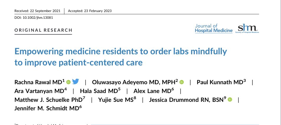 Congratulations to @RawalRachna on her recent publication in @JHospMedicine which encourages clinicians to Stop. Think. 'Does My Patient Need Those Labs?' …mpublications.onlinelibrary.wiley.com/doi/epdf/10.10…