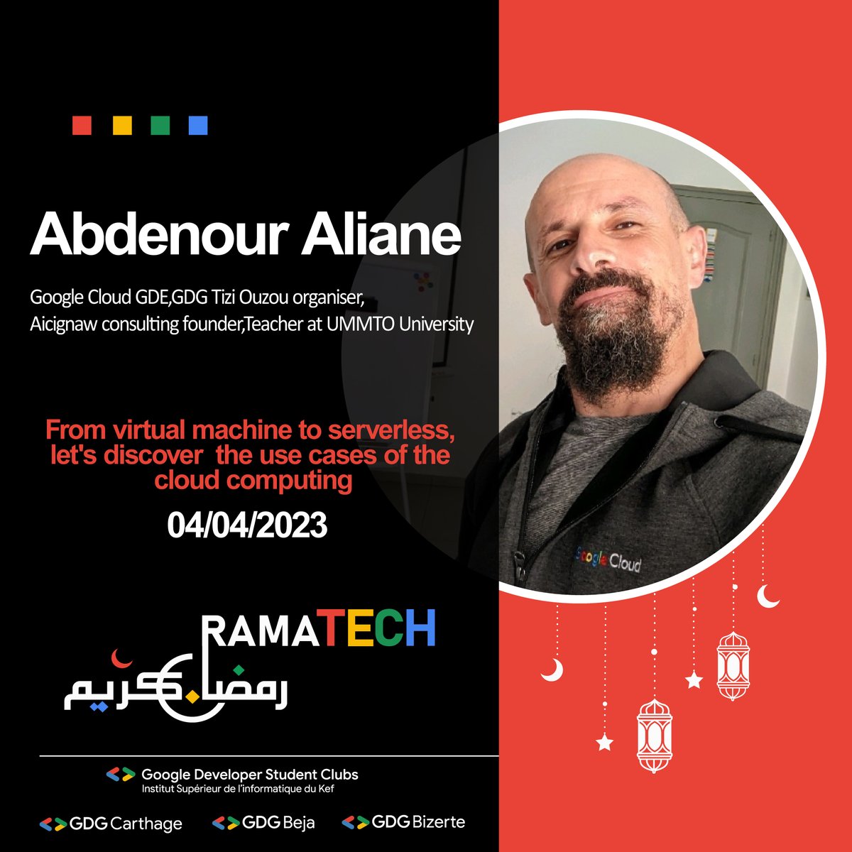 GDGBeja's tweet photo. Don't miss our workshop๐ป๐, "From virtual machine to serverless" tomorrow April 4th at 10 PM. Led by the talented trainer Abdenour Aliane๐ฅIf you're curious about Cloud Computing a this workshop is for you๐
๐๐๐Signup here: https://t.co/HA7JM69ehF
#RamaTech #CloudComputing https://t.co/iCgZtskBXJ