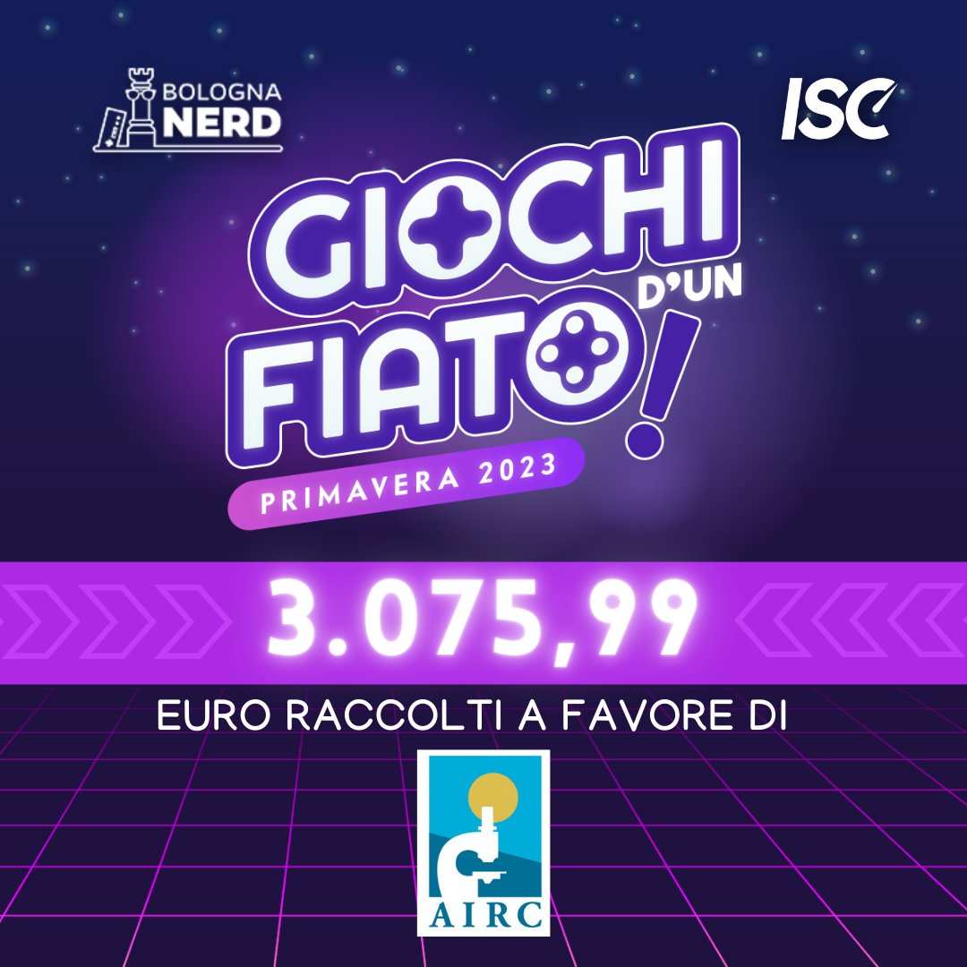 SpeedrunItalia's tweet photo. 💙 Abbiamo battuto tutti i nostri record, raccogliendo ben 3.075,99€ a favore di @AIRC_it!

💙 Grazie al @BolognaNerd per l'ospitalità ed @elgato per i suoi prodotti #SuppliedBy, ai sostenitori, ai partecipanti, al pubblico e a tutti quelli che hanno creduto in questo progetto! https://t.co/8pcqYBZbsB