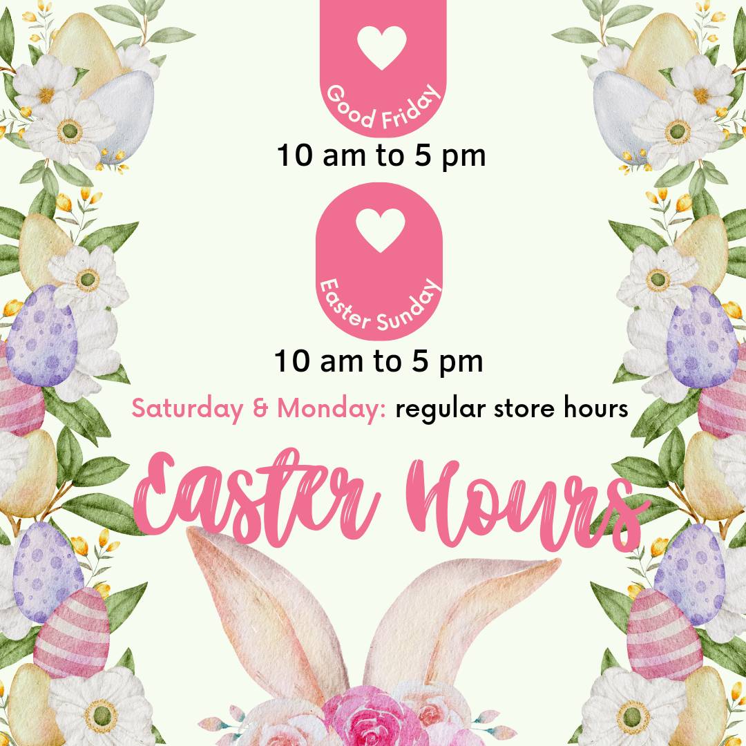 We are open this Easter weekend! Our hours are 10am - 5pm Good Friday and Easter Sunday 🐰