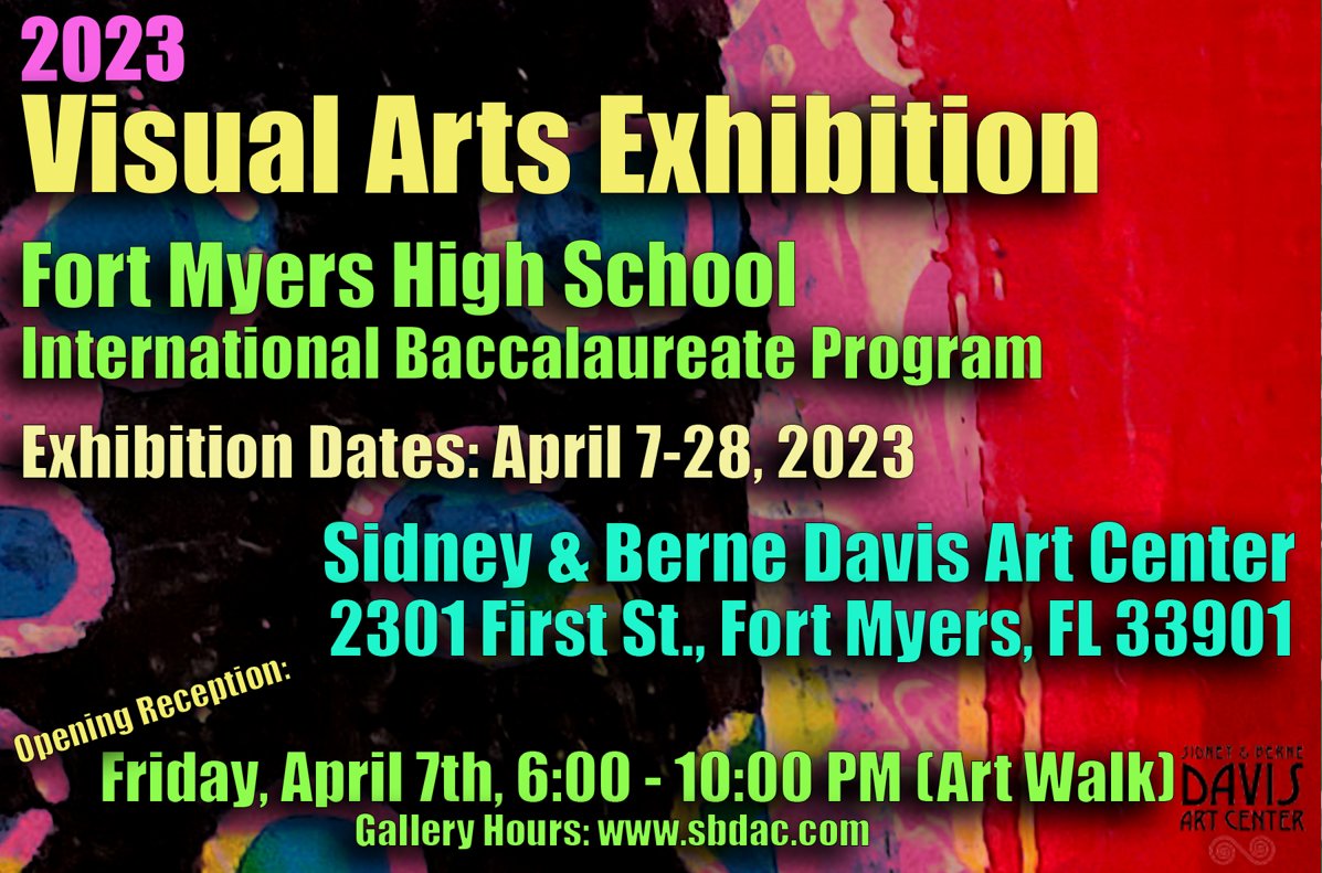 The IB Visual Arts Senior Exhibition opens this Friday, April 7th at the Sidney & Berne Davis Art Center. The hours for the opening reception are from 6-10 pm, during the regular ArtWalk time. The show will remain on view until April 28, and the gallery hours are 10-4 pm, M-F.💚