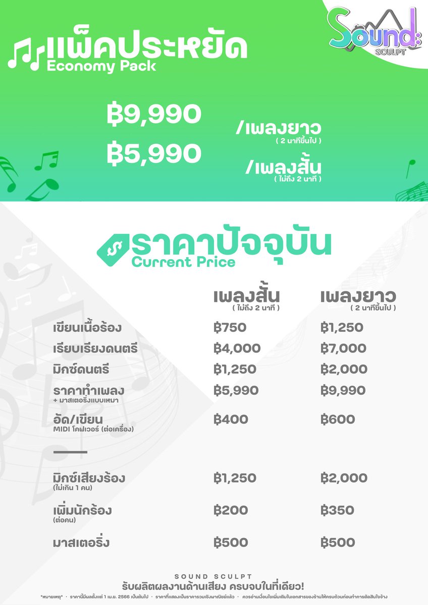 SoundSculptShop's tweet photo. สวัสดีค่า พวกเรา SoundSculpt ร้านรับทำผลงานเสียงที่มีคุณภาพในราคาที่เป็นมิตร วันนี้พวกเราขอทำการเปิดตัวร้านด้วยราคาสุดคุ้ม ตามราคาในภาพค่า 🤩
#SoundSculpt #AdminP #Commission #คอมมิชชั่น #รับแต่งเพลง #รับทำเพลง #รับทำดนตรี #รับเรียงดนตรี #ทำเพลงราคาถูก #มิกซ์เสียงร้อง #cmsมิกซ์ https://t.co/EO1xZeRJ8P