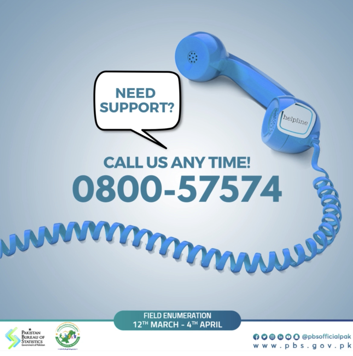 PBSofficialpak's tweet photo. Call us on our toll-free helpline 0800-57574 anytime! 
We are only a call away!
 
#DigitalCensusPk #Census #PakistanCensus #DigitalPakistan #Census2023 #Pakistan #PakPBS https://t.co/QykoTwKzfI