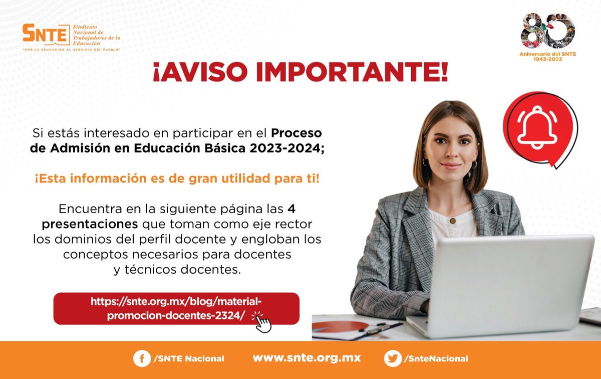 JC_Corona's tweet photo. #Tlaxcala

El #SNTE dispone para interesados en participar en Proceso de Admisión en Educación Básica 2023-2024, 4 presentaciones que toman como eje rector dominios de Perfil Docente✔️ y engloban conceptos para Docentes✔️ y Técnicos Docentes✔️

Entra aquí https://t.co/NJKDv1UUPY https://t.co/cAwTngsATS
