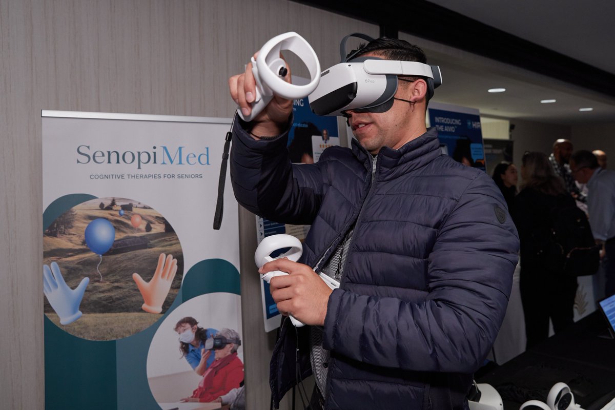 At #vMed23 it was great to see another application of #VR in healthcare. #SenopiVR shared their cognitive #VR therapies for seniors in care facilities and at home. Innovation peaks when the best heads in #MXR are combined with headsets.