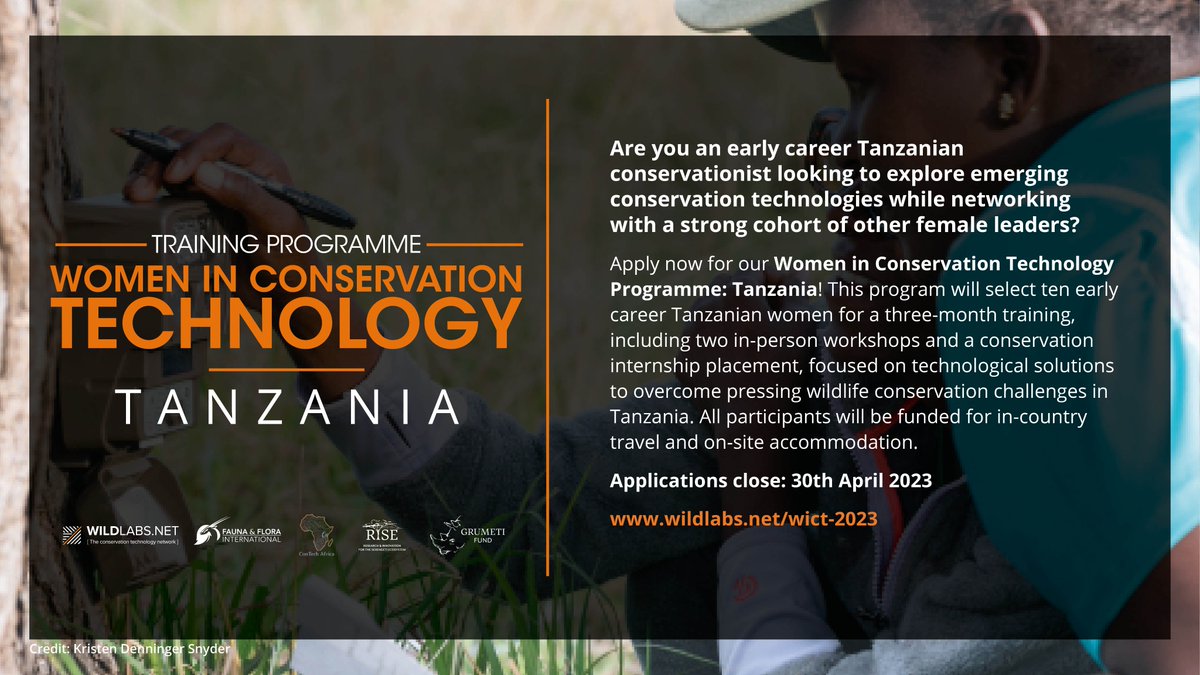 Our Women in Conservation Tech Programme: Tanzania is open for applications! If you are an early career Tanzanian conservationist looking to explore emerging conservation tech while networking with a strong cohort of other female leaders, apply now! wildlabs.net/article/apply-…