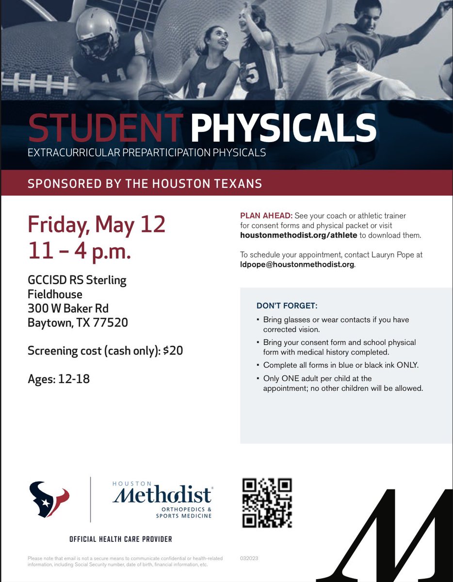 Ranger_SportMed's tweet photo. 🚨PHYSICALS🚨

Mark your calendars! We will be hosting physicals on campus on May 12th. Be on the look out for more information to come from your coaches. https://t.co/1jr7t6vFqK