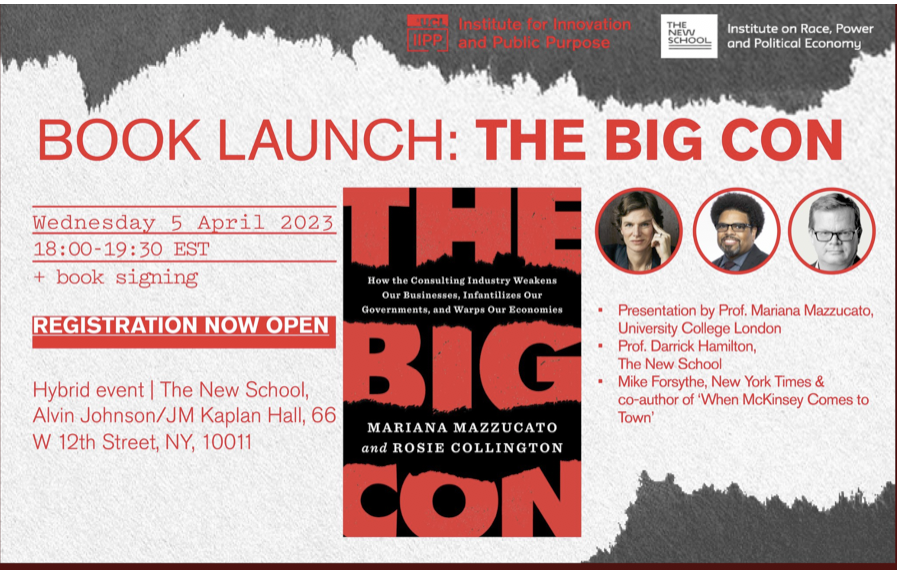 Don't miss BIG CON launch April 5 in NYC w <a href="/DarrickHamilton/">Darrick Hamilton</a> <a href="/PekingMike/">Mike Forsythe  傅才德</a> &amp; me. We'll discuss current state of capitalism when governments outsource their intelligence to businesses that have little incentive to make them smarter. Register here: event.newschool.edu/thebigconaconv… <a href="/NSSRNews/">New School for Social Research</a>