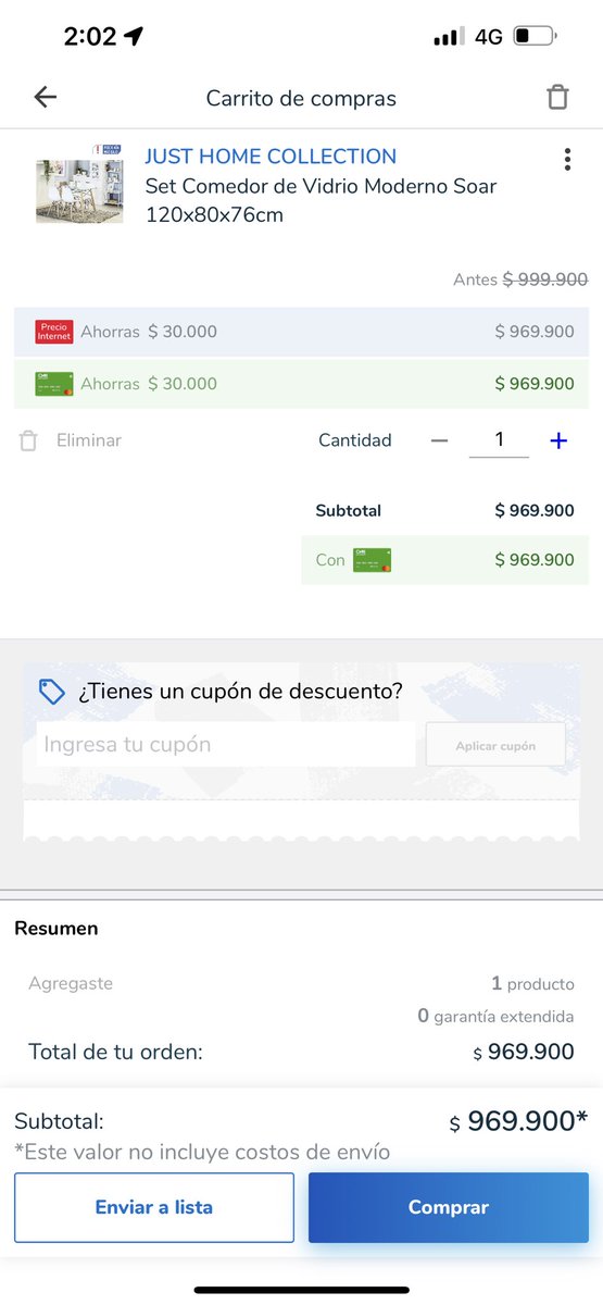 alejocspds's tweet photo. @sicsuper @Homecenter_co como es que aparece un precio de un producto y cuando lo coloco en el carrito de comprar aparece en un valor más alto, que es esa publicidad engañosa? https://t.co/nE6oR7oZME