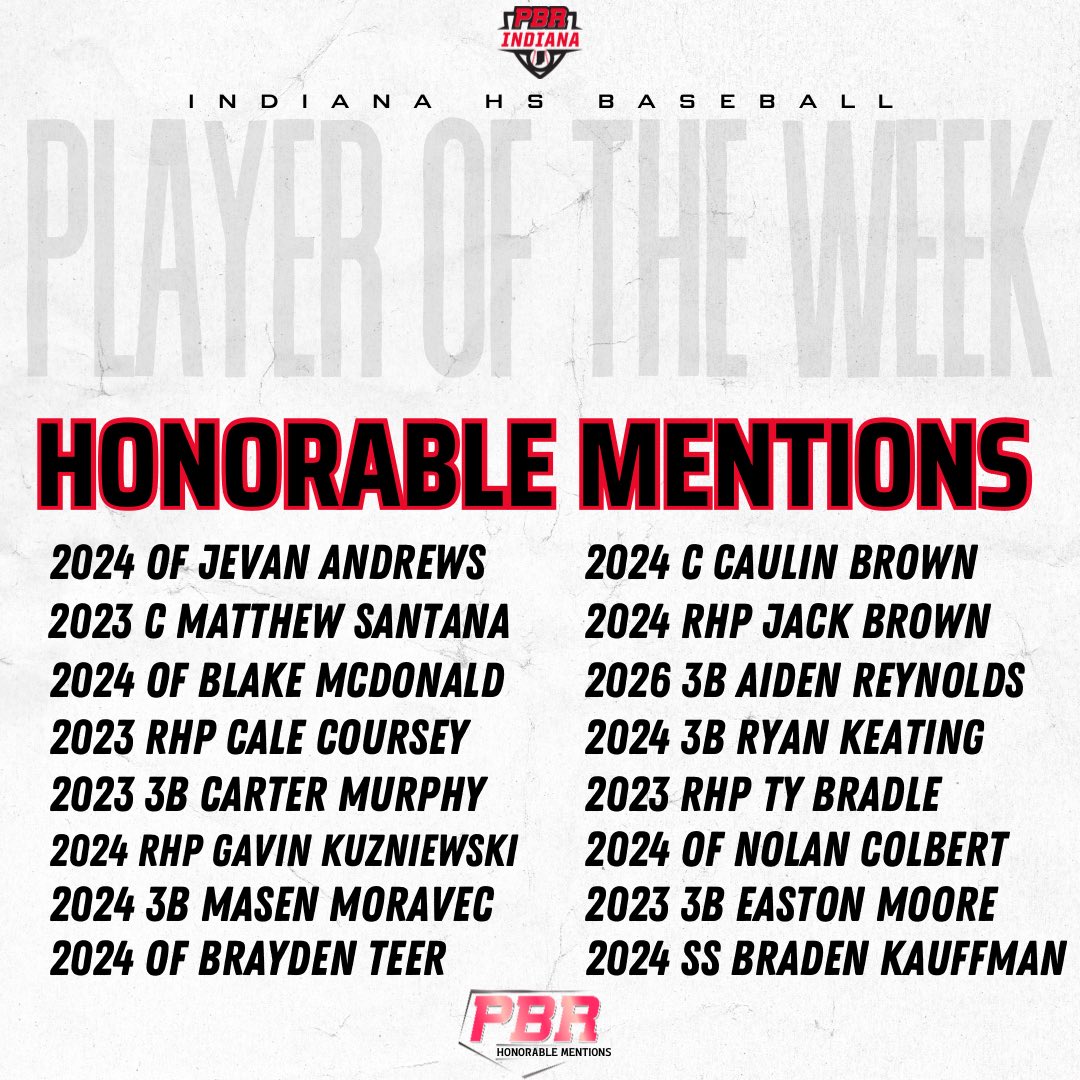 PrepBaseballIN's tweet image. 𝗜𝗻𝗱𝗶𝗮𝗻𝗮 𝗛𝗦 𝗕𝗮𝘀𝗲𝗯𝗮𝗹𝗹
ℙ𝕝𝕒𝕪𝕖𝕣 𝕠𝕗 𝕥𝕙𝕖 𝕎𝕖𝕖𝕜
𝗛𝗼𝗻𝗼𝗿𝗮𝗯𝗹𝗲 𝗠𝗲𝗻𝘁𝗶𝗼𝗻𝘀

1️⃣6️⃣ players with hot starts to the 2023 high school season❗️

👉 loom.ly/7-UoDUM