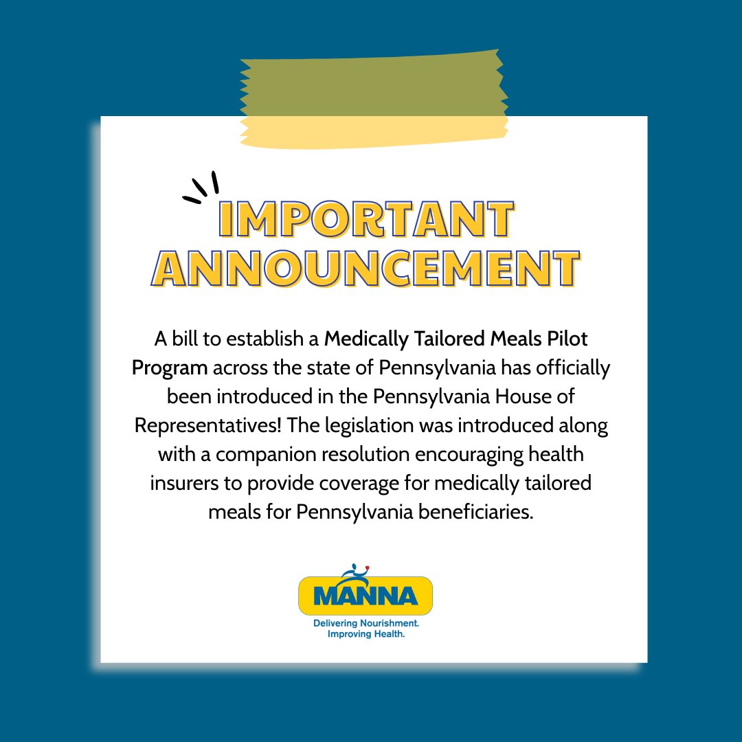 MANNANourishes's tweet photo. A bill to establish a Medically Tailored Meals Pilot Program across PA has officially been introduced in the PA House of Reps! Thank you to Rep. @donnabullock195 for her leadership in this effort &amp; those who co-sponsored this legislation! Read here: https://t.co/REu99AdRWm https://t.co/KRd0aUGiYE