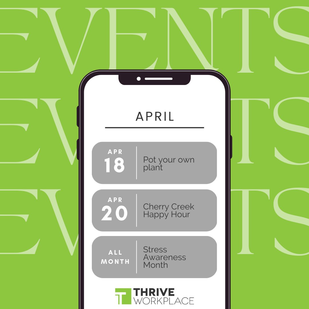 Here are Thrive's scheduled events for April. Want to be apart of these events by becoming a member? Visit the link in our bio to schedule a tour!