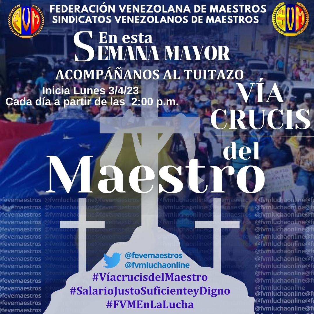 📢Respetemos también nosotros los educadores nuestro trabajo, no lo hagamos por dádivas, eso no paga las cuentas, la comida
📢Directores y Supervisores también ganan miseria ¿Porque acosan? UNANSE A LA LUCHA
#ViacrucisdelMaestro #SalarioJustoSuficienteyDigno #FVMEnLaLucha