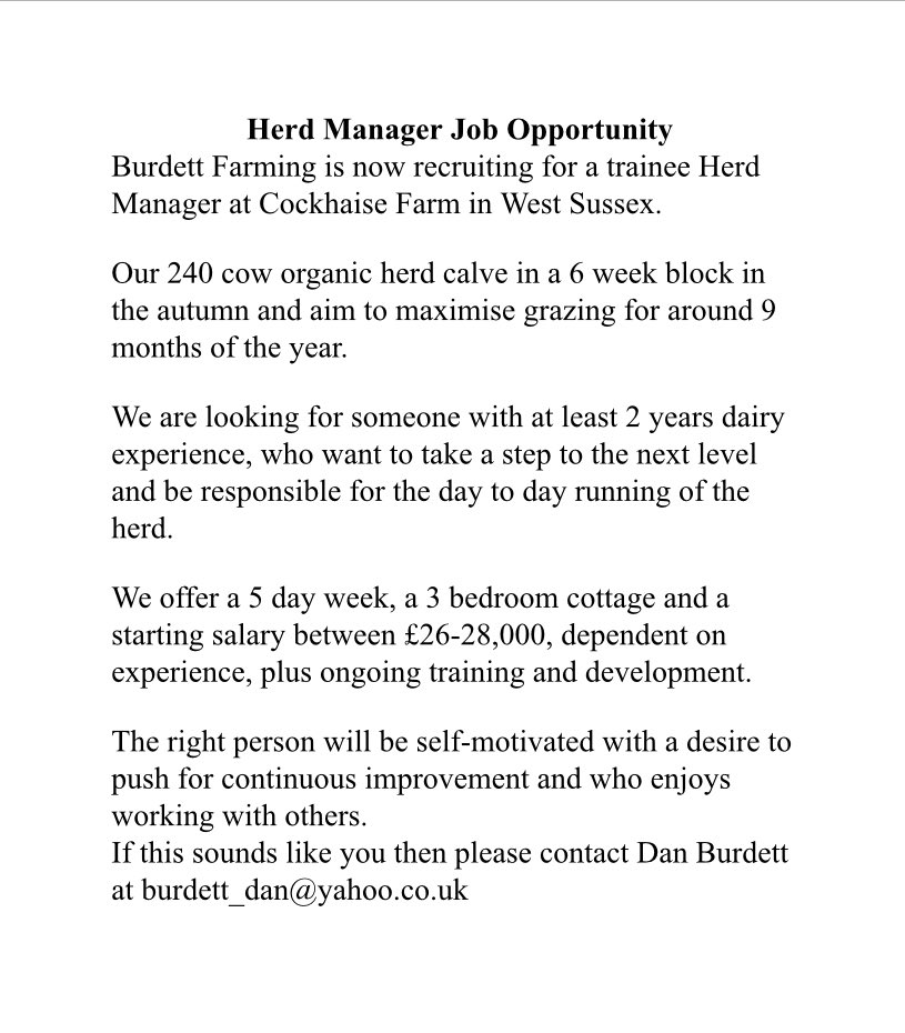 Our home farm is now recruiting for someone who’s looking for an exciting new opportunity in their dairy career. Pls RT and DM or email burdett_dan@yahoo.co.uk if you’re interested. Thanks 👍