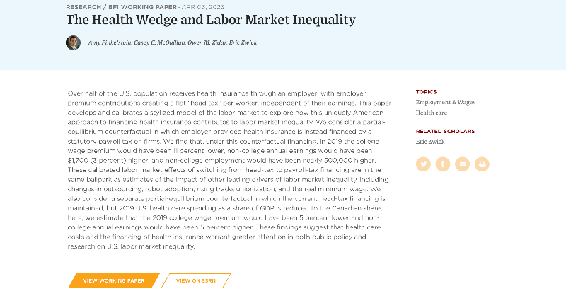 BeckerFriedman's tweet photo. NEW - The Health Wedge and Labor Market Inequality

Read the paper from Amy Finkelstein, @casey_mcquillan, @omzidar, @ChicagoBooth's Eric Zwick: