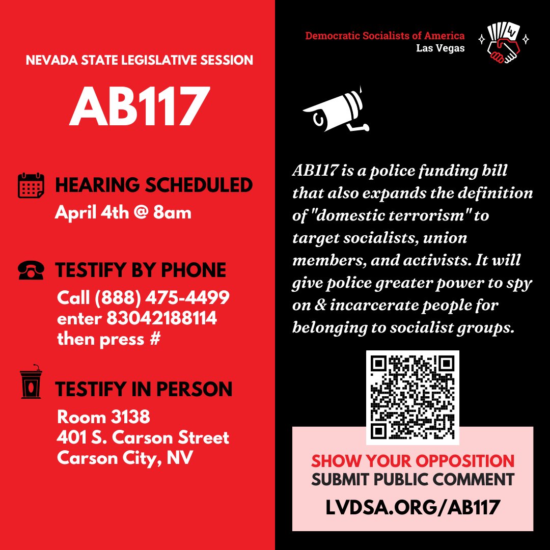 LasVegasDSA's tweet photo. #AB117 is scheduled to be discussed at 8am on Tuesday April 4th! Help us oppose this bill by submitting public comment online at https://t.co/czAHTqlCrc!
Here's what this sneaky but terrifying bill does and how it will affect you: 🧵 https://t.co/DO0BnUsCzq
