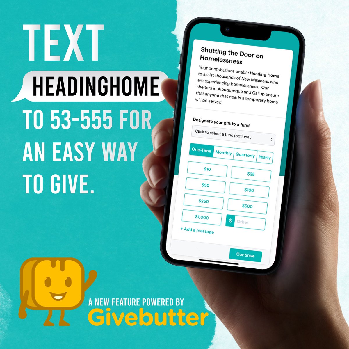 There’s a new, easy way to donate! 
Text “HEADINGHOME” to 53-555. You can set up recurring donations and select specific programs you’d like to donate to, or tap the link in our bio and select Donate.
This feature is powered by <a href="/givebutter/">Givebutter</a>