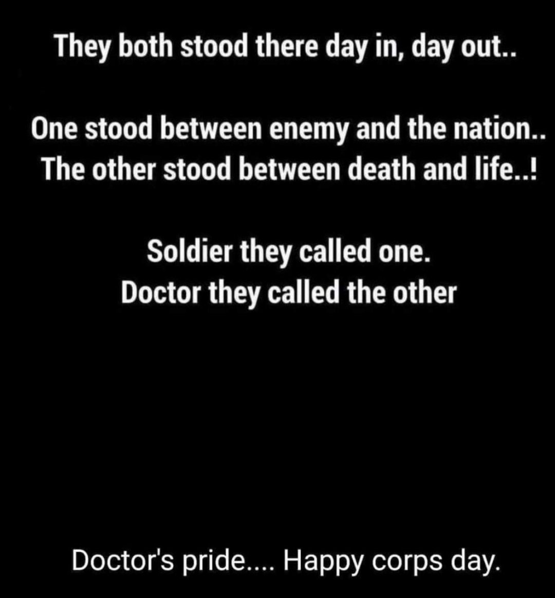 lallytweets's tweet photo. Today is the ARMY MEDICAL CORPS Day. Salute to the AMC. Salute to the Doctors and all those Unsung, some Unseen, All the Support Staff, who help and enable the Doctors to deliver Healing. Proud of you All. May God always bless you as his Representatives, as U r the Saviors V see https://t.co/xk4lgextBC