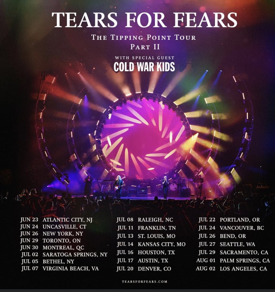 Well, what do you know!?! Ma <a href="/ColdWarKids/">Cold War Kids</a> boos are going on the road to support the amazing <a href="/tearsforfears/">Tears for Fears</a>! 🙌🏼💜🥳