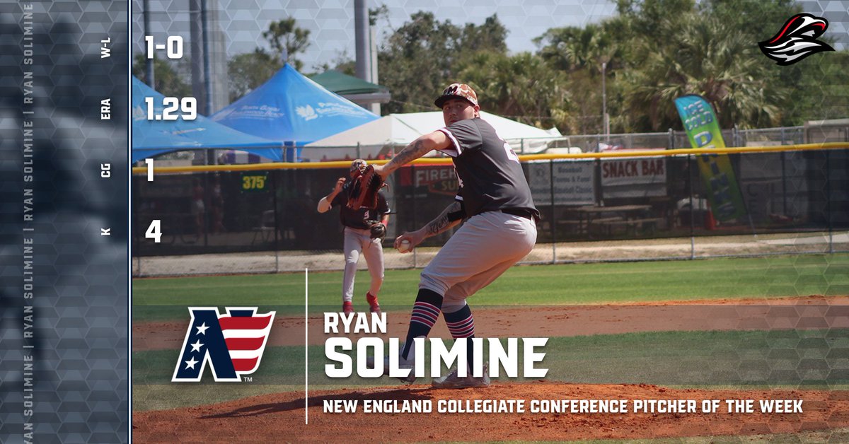 AthleticsMC's tweet photo. 🔥Thrower‼️ Congratulations to Mitchell's Ryan Solimine on being named NECC Pitcher of the Week in the sport of baseball. The senior tossed a seven inning complete game, allowing just one run in a victory against conference rival Eastern Nazarene. #GoMariners ⚾️ @TheMitchBSB https://t.co/vxwheISBGU