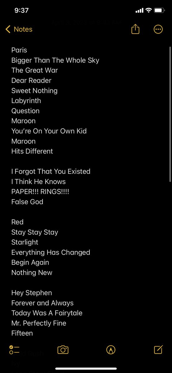 _two_ply's tweet photo. @taylorswift13 @taylornation13 hi taylor below is my least of requests for the secret songs for your show on 4/13, please take my requests in to consideration thank you <3 https://t.co/Z6cUmlDJMg