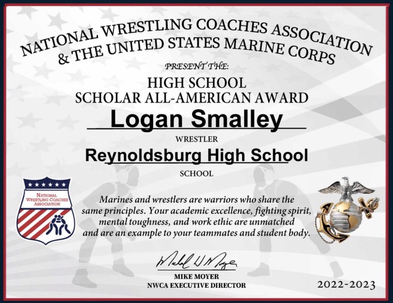 🟣🟡🔥 Congratulations to Logan Smalley on being presented the Character &amp; Leadership and The High School Scholar ALL - America Awards for this year!! 🔥🟣🟡#HEA #ReynProud Well deserved!! <a href="/OhioMatMedia/">OhioMatMedia</a> <a href="/InsideThe360/">InsideTheCircle</a>