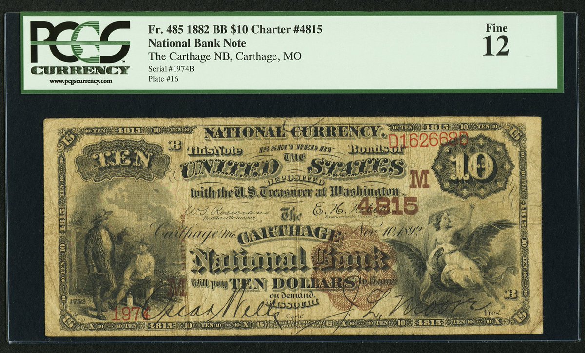 SPMC_1961's tweet photo. Society of Paper Money Collectors Presents the Note of the Day!
1882 $10 Brown Back The Carthage National Bank, Carthage, Missouri
fr.485
Photos Courtesy of Heritage Auctions
#Noteoftheday #Societyofpapermoney #papermoney #History #National #Missouri #ten #Carthage #MO #PCGSC https://t.co/TObKhRW0Ux