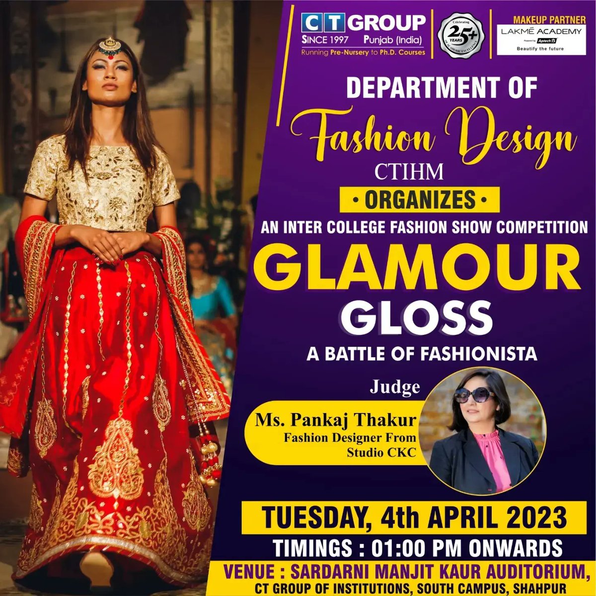 CTGroupshahpur's tweet photo. Meet the jugdes of Glamour &amp; Gloss a battle of fashionista An intercollege Fashion show competition on 4th of April, 2023 Ms.

#ctgroup #jalandhar #punjab #saga  #festevent #ctshahpur #ctevent #jalandharpunjab #bestplace #fashionshow #fashion #ctfamily #ctihm https://t.co/Mx00eRDaoc