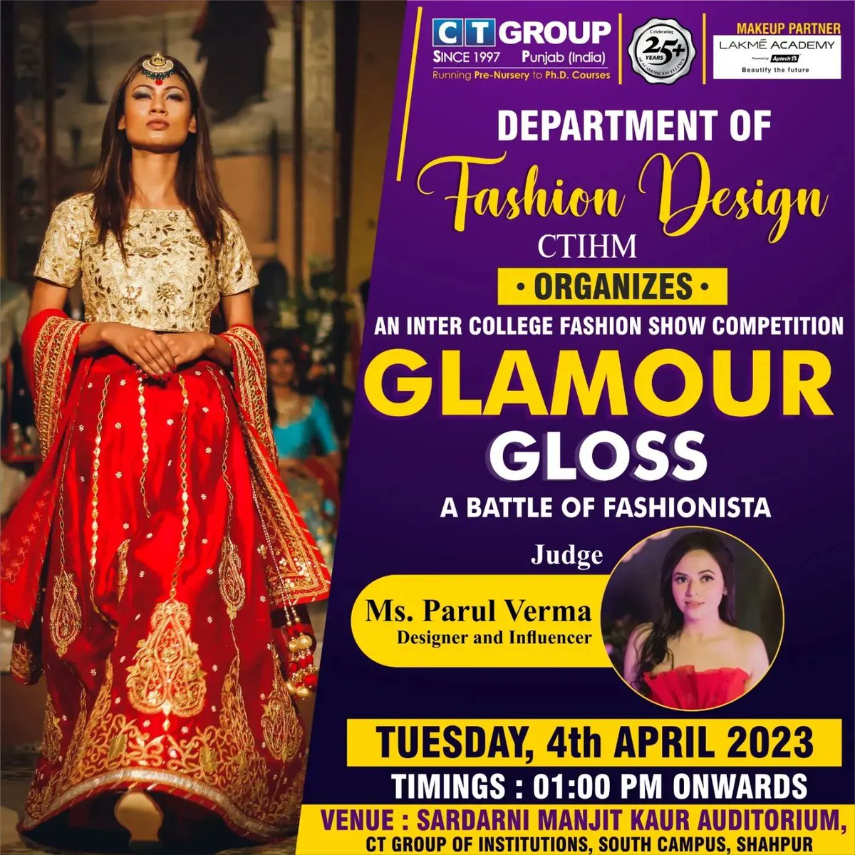 CTGroupshahpur's tweet photo. Meet the jugdes of Glamour &amp; Gloss a battle of fashionista An intercollege Fashion show competition on 4th of April, 2023 Ms.

#ctgroup #jalandhar #punjab #saga  #festevent #ctshahpur #ctevent #jalandharpunjab #bestplace #fashionshow #fashion #ctfamily #ctihm https://t.co/Mx00eRDaoc