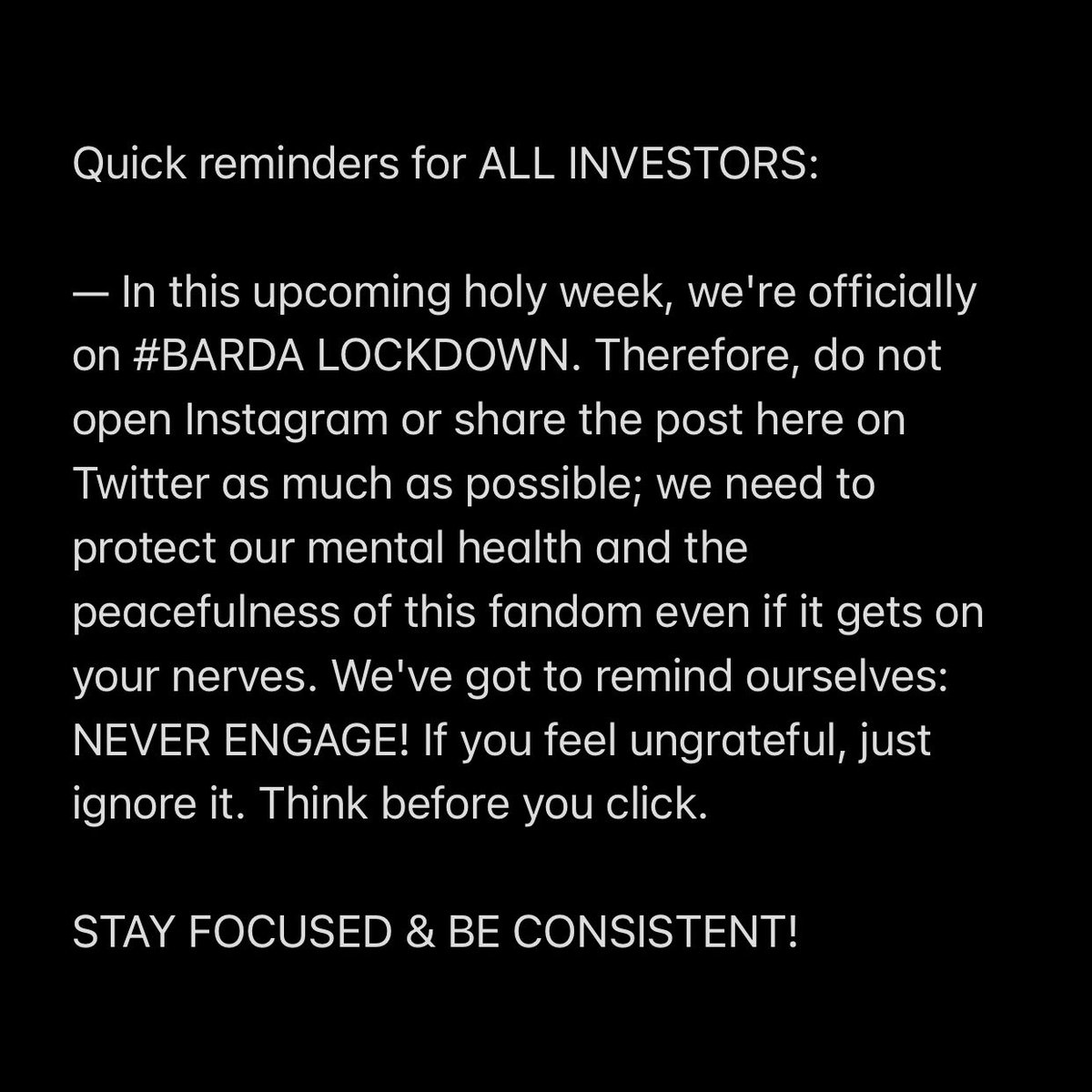 tinexxiii's tweet photo. Quick reminders for ALL INVESTORS: 

#BarDa https://t.co/BTDy2gFhtE