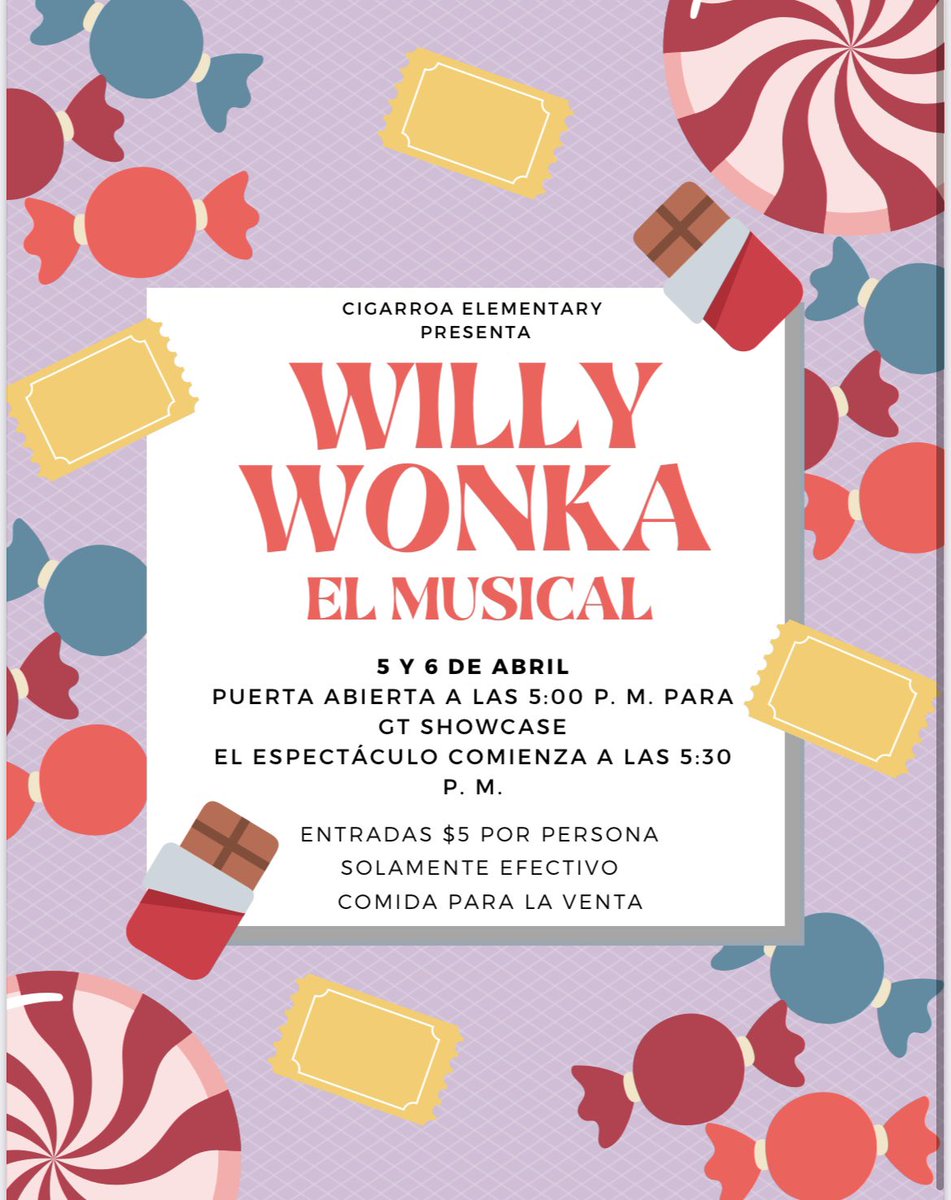 cigarroacowboys's tweet photo. Excited for our Willy Wonka performance this week! Please come on by. https://t.co/dZPXXFRTqD