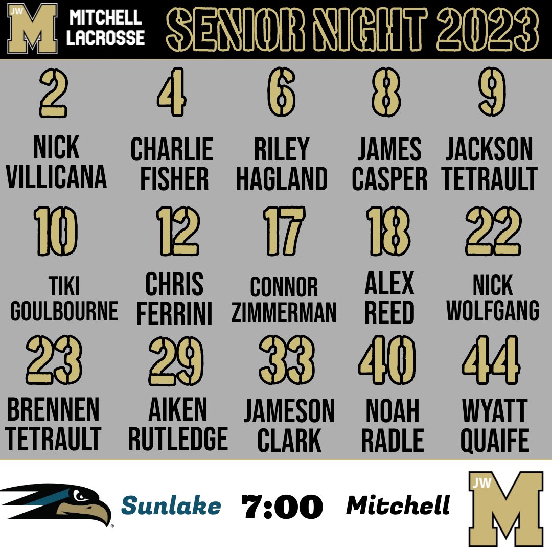 jwmhslacrosse's tweet photo. SENIOR NIGHT 7PM vs Sunlake https://t.co/X4nGT0hRQY